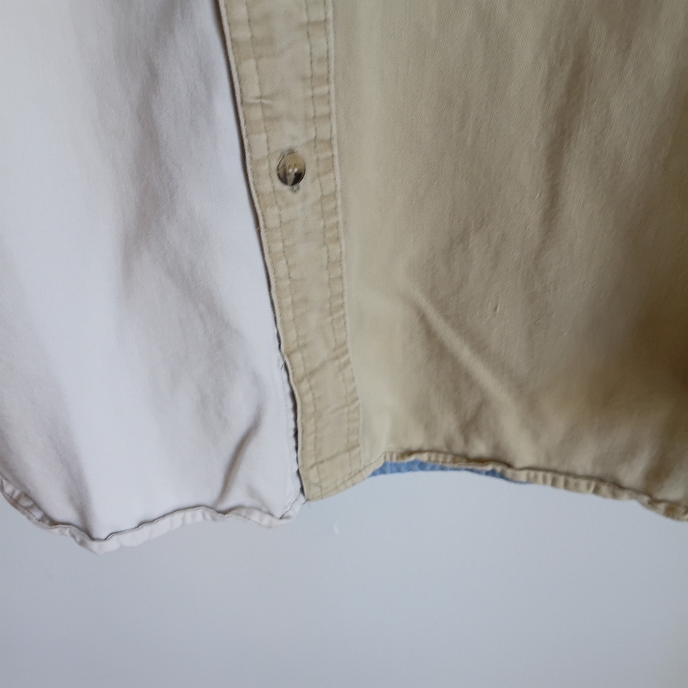 Vintage Riggins Two-Tone Denim & Khaki Button-Up Shirt Medium 80s 90s Cowboy - Picture 16 of 16